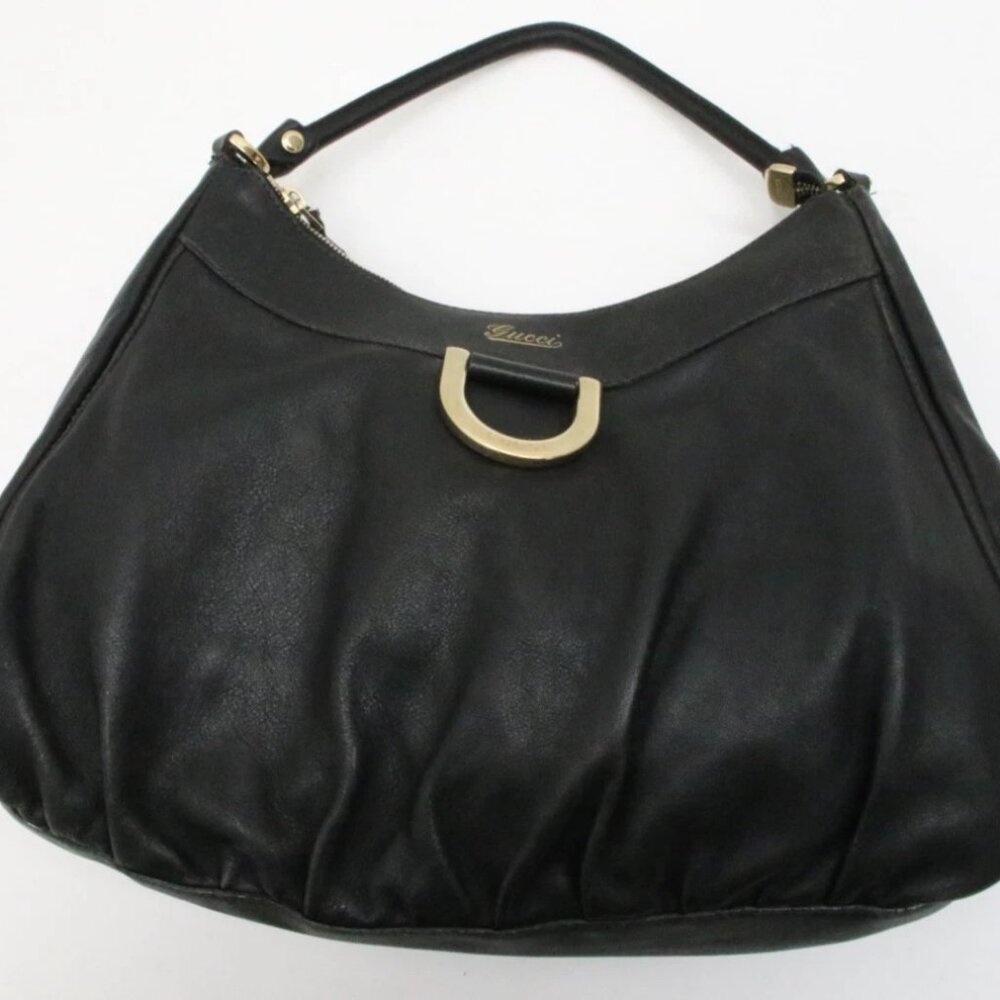 Gucci Logo Abbey Leather Shoulder Bag - Black